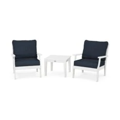 POLYWOOD Braxton 3-Piece Deep Seating Set 7 POLYWOOD Braxton 3-Piece Deep Seating Set -VERMONT WOODS Braxton 3 Piece Deep Seating Set PWS495 2 WH145991 White Marine Indigo