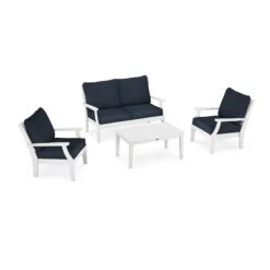 POLYWOOD Braxton 4-Piece Deep Seating Chair Set 7 POLYWOOD Braxton 4-Piece Deep Seating Chair Set -VERMONT WOODS Braxton 4 Piece Deep Seating Chair Set PWS485 2 WH145991 White Marine Indigo