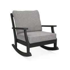 POLYWOOD Braxton Deep Seating Outdoor Rocking Chair -VERMONT WOODS Braxton Deep Seating Rocking Chair 4501R BL145980 Black Grey Mist