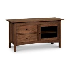 Burlington Shaker Two Drawer Solid Wood Media Console -VERMONT WOODS Burlington Shaker 2 Drawer Media Console Door Right Natural Walnut