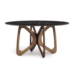 Copeland Butterfly Round Sintered Stone Top Dining Table 16 Copeland Butterfly Round Sintered Stone Top Dining Table -VERMONT WOODS Butterfly Round Sintered Stone Top Table 60 Inch Natural Walnut Sahara Noir
