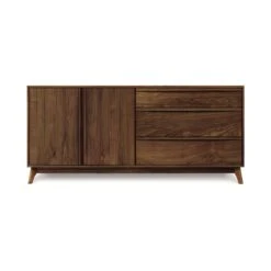 Catalina Mid-Century Modern 3-Drawer, 2-Door Solid Wood Dresser -VERMONT WOODS Catalina 3Drawer 2Door Dresser Doors Left Natural Walnut