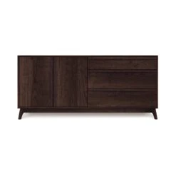 Catalina Mid-Century Modern 3-Drawer, 2-Door Solid Wood Dresser -VERMONT WOODS Catalina 3Drawer 2Door Dresser Doors Left Smoke Cherry