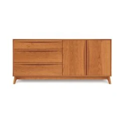 Catalina Mid-Century Modern 3-Drawer, 2-Door Solid Wood Dresser -VERMONT WOODS Catalina 3Drawer 2Door Dresser Doors Right Autumn Cherry