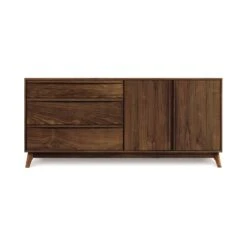 Catalina Mid-Century Modern 3-Drawer, 2-Door Solid Wood Dresser -VERMONT WOODS Catalina 3Drawer 2Door Dresser Doors Right Natural Walnut