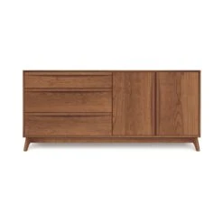 Catalina Mid-Century Modern 3-Drawer, 2-Door Solid Wood Dresser -VERMONT WOODS Catalina 3Drawer 2Door Dresser Doors Right Saddle Cherry