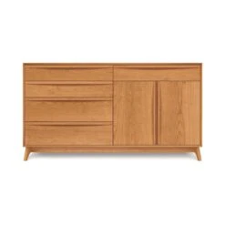 Catalina 5-Drawer, 2-Door Mid-Century Modern Dresser -VERMONT WOODS Catalina 5 Drawer 2 Door Dresser Doors Right Natural Cherry