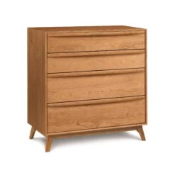 Solid Wood 4-Drawer Chest - Catalina Mid-Century Modern Dresser