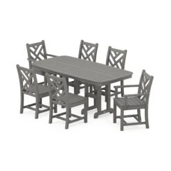 POLYWOOD Chippendale 7-Piece Dining Set with Nautical Table 10 POLYWOOD Chippendale 7-Piece Dining Set with Nautical Table -VERMONT WOODS Chippendale 7 Piece Dining Set PWS121 1 GY Slate Grey