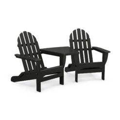 POLYWOOD Classic Folding Adirondack Chairs & Connecting Table Set -VERMONT WOODS Classic Folding Adirondacks with Connecting Table PWS562 1 BL Black