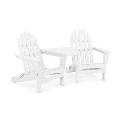 POLYWOOD Classic Folding Adirondack Chairs & Connecting Table Set -VERMONT WOODS Classic Folding Adirondacks with Connecting Table PWS562 1 WH White