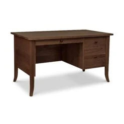 Handcrafted Solid Wood Small Executive Desk with Built-In Storage -VERMONT WOODS Classic Shaker Flare Leg Small Wood Executive Desk Natural Walnut