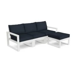POLYWOOD EDGE 4-Piece Modular Deep Seating Set with Ottoman -VERMONT WOODS EDGE 4 Piece Modular Deep Seating Set with Ottoman PWS524 2 WH145991 White Marine Indigo