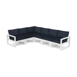POLYWOOD EDGE 6-Piece Modular Deep Seating Set -VERMONT WOODS EDGE 6 Piece Modular Deep Seating Set PWS523 2 WH145991 White Marine Indigo