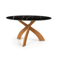 Entwine Round Sintered Stone Dining Table with Sculptural Wood Base