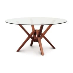 Copeland Exeter Round Glass Top Table -VERMONT WOODS Exeter Cherry Round Glass Top Table 60 Inch Cognac Cherry