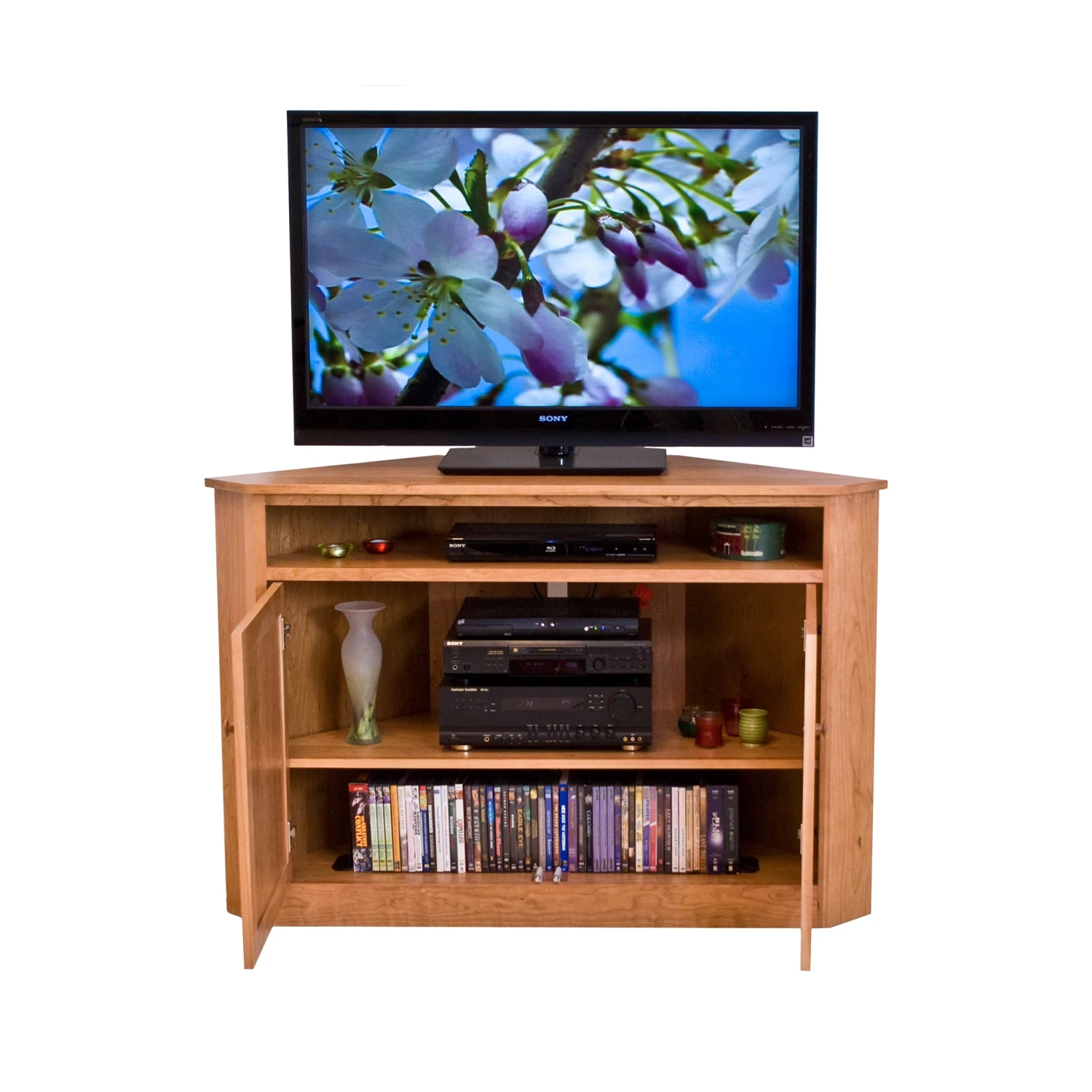 Space-Saving Solid Wood Corner Entertainment Console 4 Space-Saving Solid Wood Corner Entertainment Console - Image 2