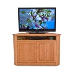 Space-Saving Solid Wood Corner Entertainment Console