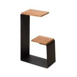 Modern Geometric Side Table with Solid Hardwood and Steel Frame