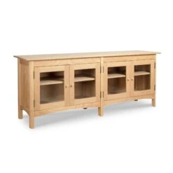 Heartwood Shaker 4-Door Extra Wide Solid Wood Console Bookcase 27 Heartwood Shaker 4-Door Extra Wide Solid Wood Console Bookcase -VERMONT WOODS Heartwood Shaker 4 Door Console Natural Cherry Glass Doors Natural Maple