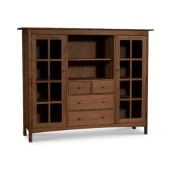 Heartwood Shaker Home Office Center Cabinet with Glass Doors -VERMONT WOODS Heartwood Shaker Home Office Center Cabinet Natural Walnut