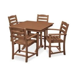 POLYWOOD La Casa Cafe 5-Piece Farmhouse Trestle Arm Chair Dining Set -VERMONT WOODS La Casa Cafe 5 Piece Farmhouse Trestle Arm Chair Dining Set PWS437 1 TE Teak