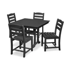 POLYWOOD La Casa Café 5-Piece Farmhouse Trestle Side Chair Dining Set -VERMONT WOODS La Casa Cafe 5 Piece Farmhouse Trestle Side Chair Dining Set PWS438 1 BL Black