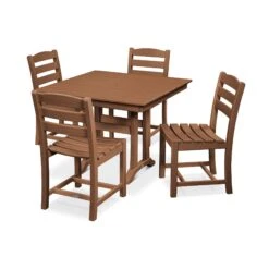 POLYWOOD La Casa Café 5-Piece Farmhouse Trestle Side Chair Dining Set -VERMONT WOODS La Casa Cafe 5 Piece Farmhouse Trestle Side Chair Dining Set PWS438 1 TE Teak