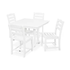 POLYWOOD La Casa Café 5-Piece Farmhouse Trestle Side Chair Dining Set -VERMONT WOODS La Casa Cafe 5 Piece Farmhouse Trestle Side Chair Dining Set PWS438 1 WH White
