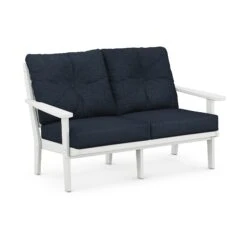POLYWOOD Lakeside Deep Seating Loveseat -VERMONT WOODS Lakeside Deep Seating Loveseat 4412 WH145991 White Marine Indigo