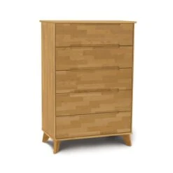 Linn 5-Drawer Wide Chest - Mid-Century Sustainable Hardwood 15 Linn 5-Drawer Wide Chest - Mid-Century Sustainable Hardwood -VERMONT WOODS Linn Cherry 5 Drawer Wide Chest Natural Cherry