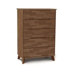 Linn 5-Drawer Wide Chest - Mid-Century Sustainable Hardwood 18 Linn 5-Drawer Wide Chest - Mid-Century Sustainable Hardwood -VERMONT WOODS Linn Cherry 5 Drawer Wide Chest Saddle Cherry