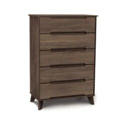 Linn 5-Drawer Wide Chest - Mid-Century Sustainable Hardwood 20 Linn 5-Drawer Wide Chest - Mid-Century Sustainable Hardwood -VERMONT WOODS Linn Oak 5 Drawer Wide Chest Taupe Oak