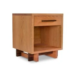 Modern Solid Wood 1-Drawer Nightstand with Enclosed Shelf -VERMONT WOODS Modern American 1 Drawer Enclosed Shelf Nightstand Natural Cherry Walnut Accents