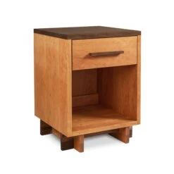 Modern Solid Wood 1-Drawer Nightstand with Enclosed Shelf -VERMONT WOODS Modern American 1 Drawer Enclosed Shelf Nightstand Natural Cherry Walnut Top Walnut Accents Tall