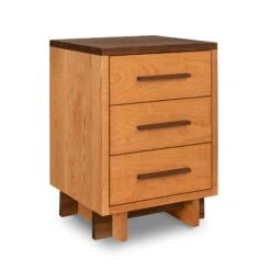Modern American 3-Drawer Solid Wood Nightstand with Walnut Accents