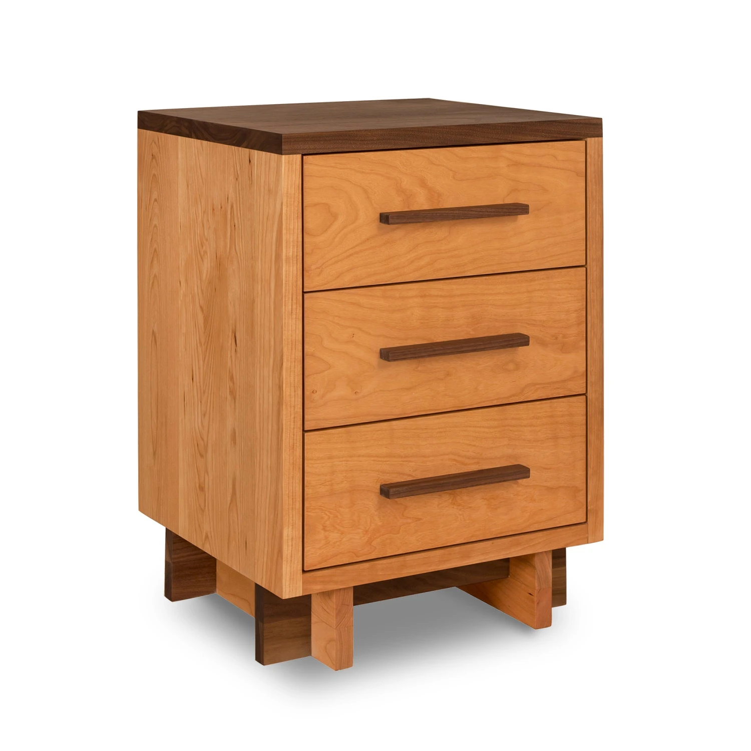 Modern American 3-Drawer Solid Wood Nightstand with Walnut Accents 3 Modern American 3-Drawer Solid Wood Nightstand with Walnut Accents
