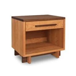 Solid Wood Wide Nightstand - Modern American 1-Drawer Bedside Table