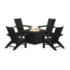 POLYWOOD Modern Curveback Adirondack 5-Piece Conversation Set With Fire Pit Table