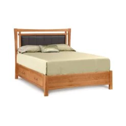 Monterey Solid Cherry Wood Storage Bed with Upholstered Headboard