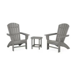 POLYWOOD Nautical 3-Piece Curveback Adirondack Set with Side Table