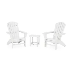 POLYWOOD Nautical 3-Piece Curveback Adirondack Set with Side Table 18 POLYWOOD Nautical 3-Piece Curveback Adirondack Set with Side Table -VERMONT WOODS Nautical 3 Piece Curveback Adirondack Set PWS419 1 WH White