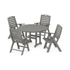 POLYWOOD Nautical 5-Piece Dining Set with Round 48-Inch Table