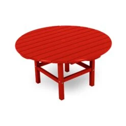 POLYWOOD Outdoor 38" Round Conversation Coffee Table -VERMONT WOODS Outdoor 38 Inch Conversation Table RCT38SR Sunset Red
