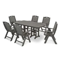 POLYWOOD Nautical 7-Piece Outdoor Dining Set - Slate Grey