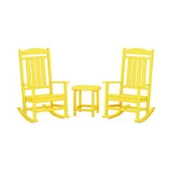 POLYWOOD Presidential Outdoor Rocking Chair 3-Piece Set with Side Table 24 POLYWOOD Presidential Outdoor Rocking Chair 3-Piece Set with Side Table -VERMONT WOODS PWS166 1 LE Lemon