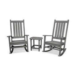 POLYWOOD Vineyard 3-Piece Rocking Set with Matching Side Table -VERMONT WOODS PWS355 1 GY Slate Grey