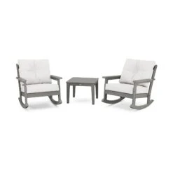 POLYWOOD Vineyard 3-Piece Deep Seating Rocker Set -VERMONT WOODS PWS396 2 GY152939 Slate Grey Natural Linen