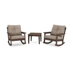 POLYWOOD Vineyard 3-Piece Deep Seating Rocker Set -VERMONT WOODS PWS396 2 MA146010 Mahogany Spiced Burlap