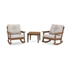POLYWOOD Vineyard 3-Piece Deep Seating Rocker Set -VERMONT WOODS PWS396 2 TE145999 Teak Dune Burlap